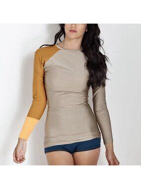 Seea Doheny Swim Rashguard Long Sleeve Marsala Brown Colorblock Women’s Sz Small
